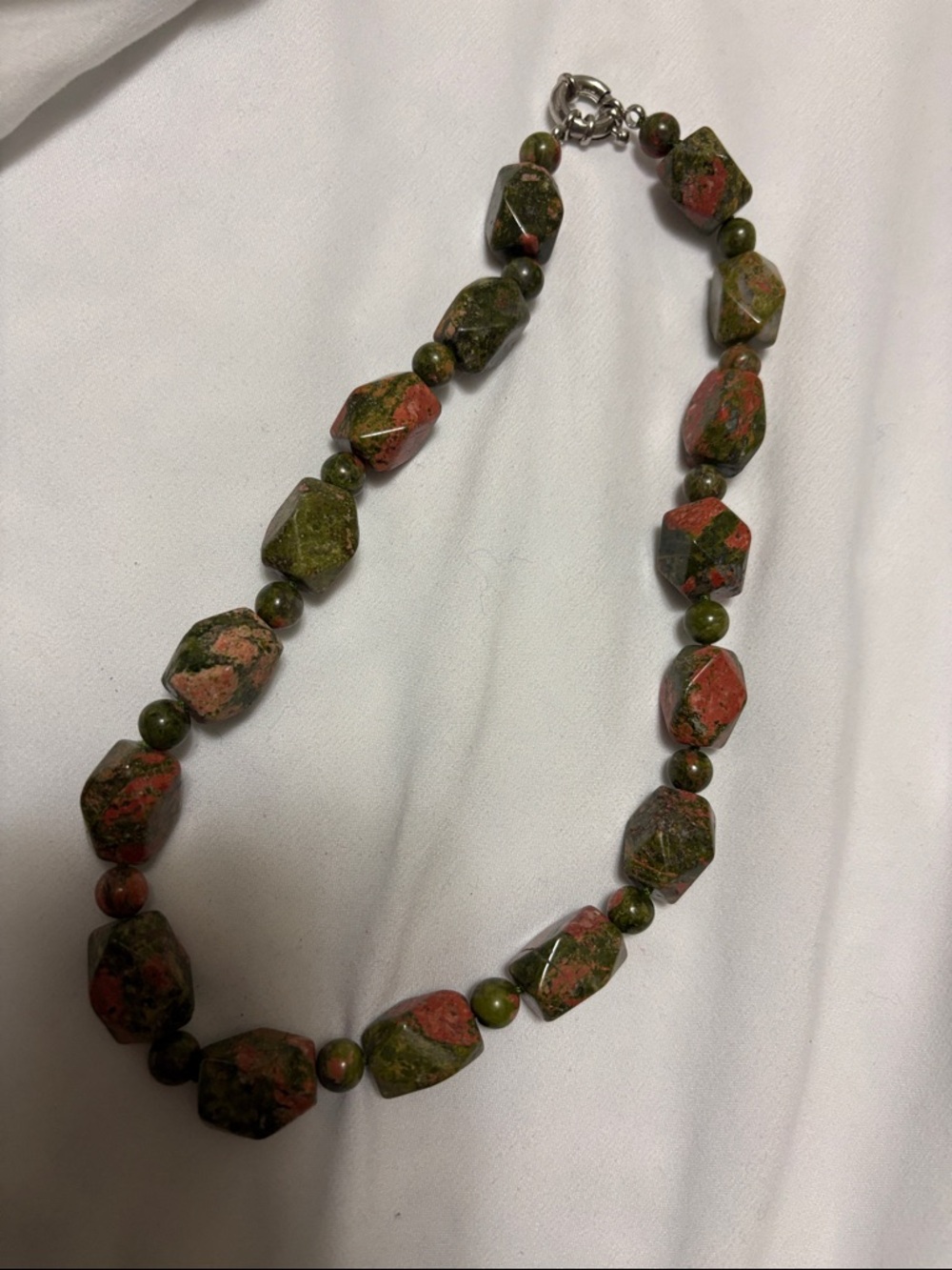 Unakite Green & Red Beaded Necklace